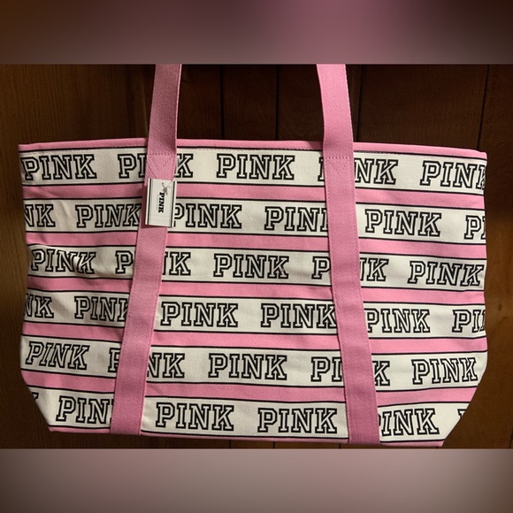 PINK Victoria's Secret Striped Tote in Pink and White - Picture 2 of 3